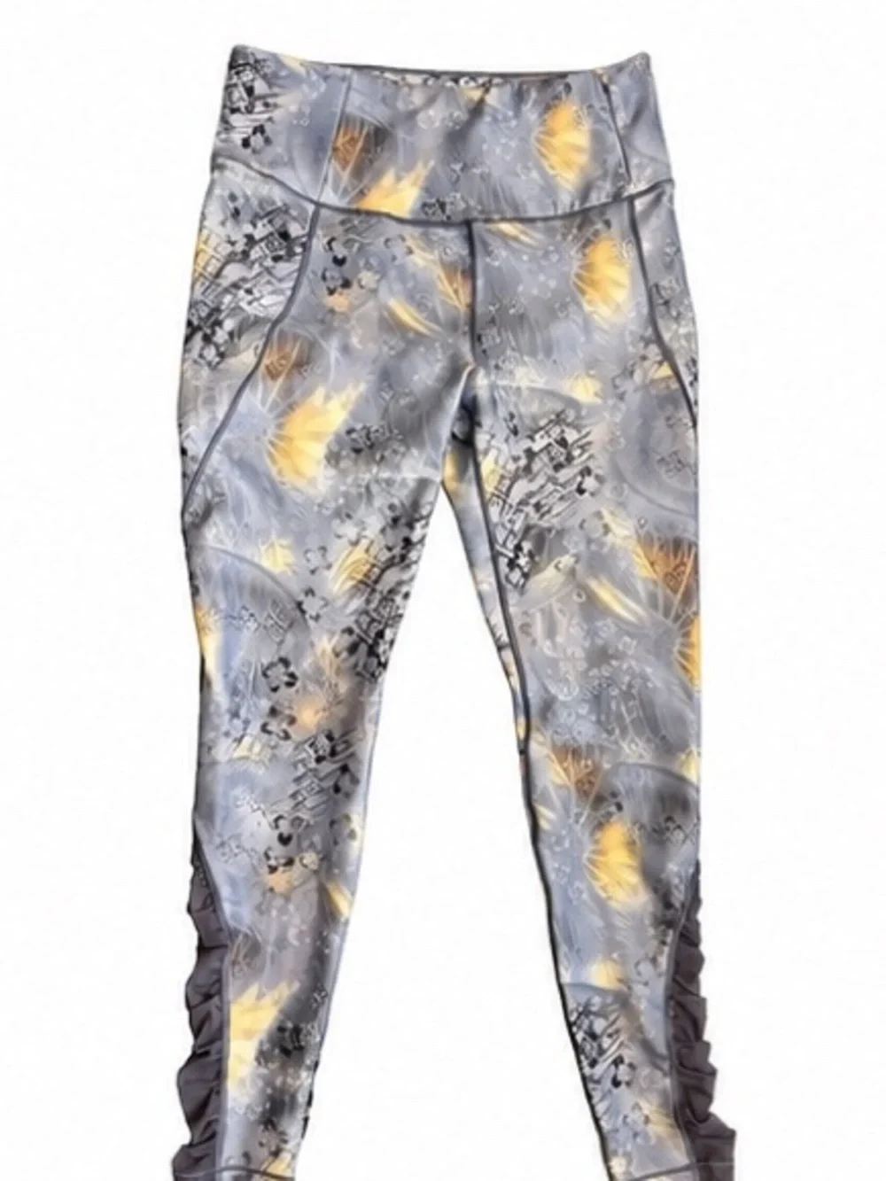 Calia by Carrie Underwood Gray Abstract Print Ruched Mesh Leggings Size Large